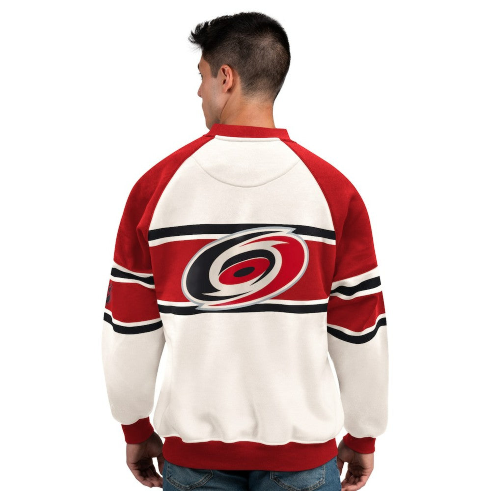 NHL White Carolina Hurricanes Starter Male Adult Defense Fleece Crewneck Sweatshirt