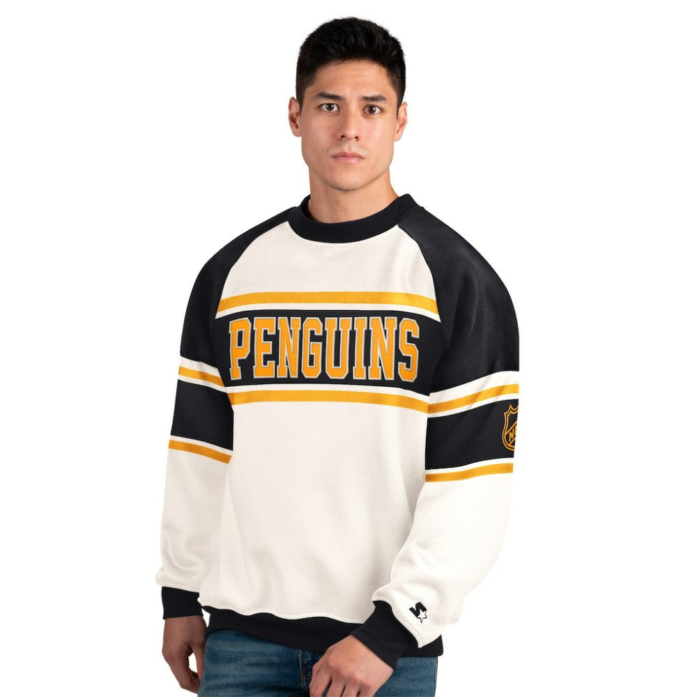 NHL White Pittsburgh Penguins Starter Male Adult Defense Fleece Crewneck Sweatshirt