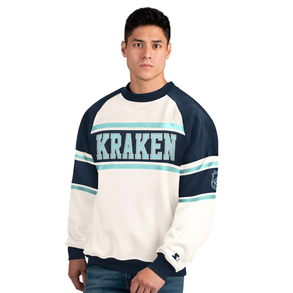 NHL White Seattle Kraken Starter Male Adult Defense Fleece Crewneck Sweatshirt