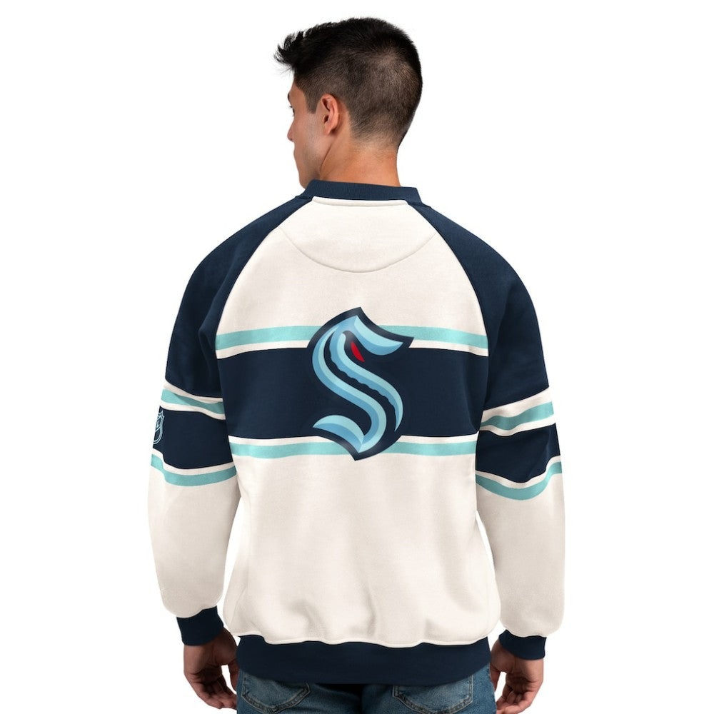 NHL White Seattle Kraken Starter Male Adult Defense Fleece Crewneck Sweatshirt