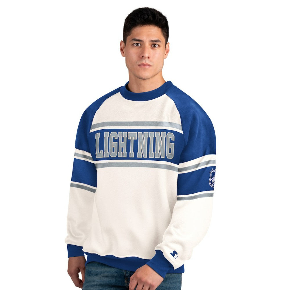 NHL White Tampa Bay Lightning Starter Male Adult Defense Fleece Crewneck Sweatshirt