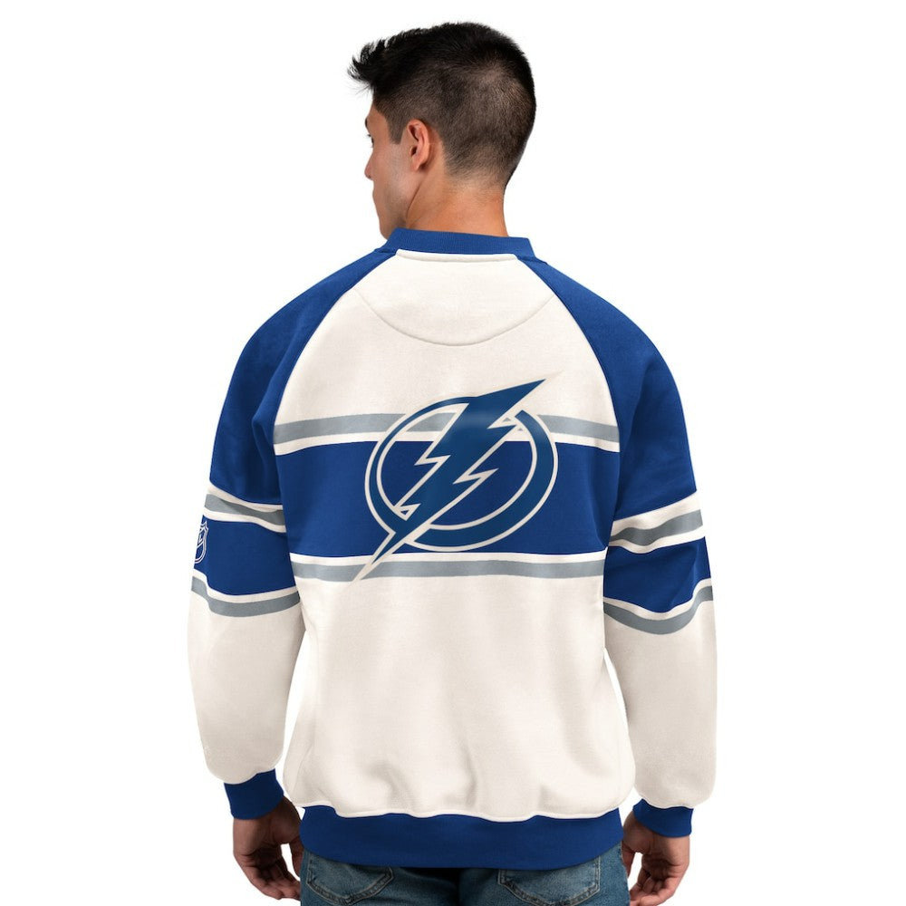 NHL White Tampa Bay Lightning Starter Male Adult Defense Fleece Crewneck Sweatshirt