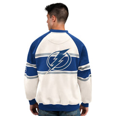 NHL White Tampa Bay Lightning Starter Male Adult Defense Fleece Crewneck Sweatshirt