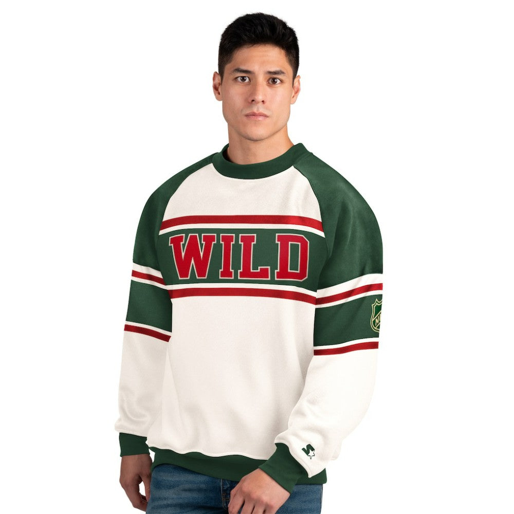 NHL White Minnesota Wild Starter Male Adult Defense Fleece Crewneck Sweatshirt