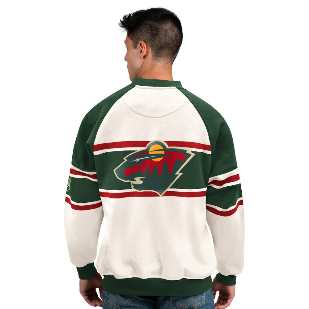 NHL White Minnesota Wild Starter Male Adult Defense Fleece Crewneck Sweatshirt
