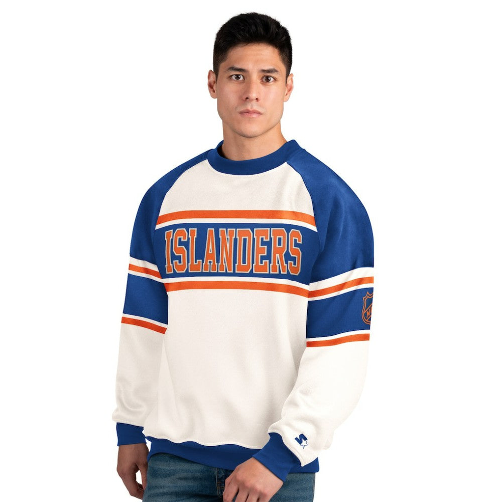 NHL White New York Islanders Starter Male Adult Defense Fleece Crewneck Sweatshirt