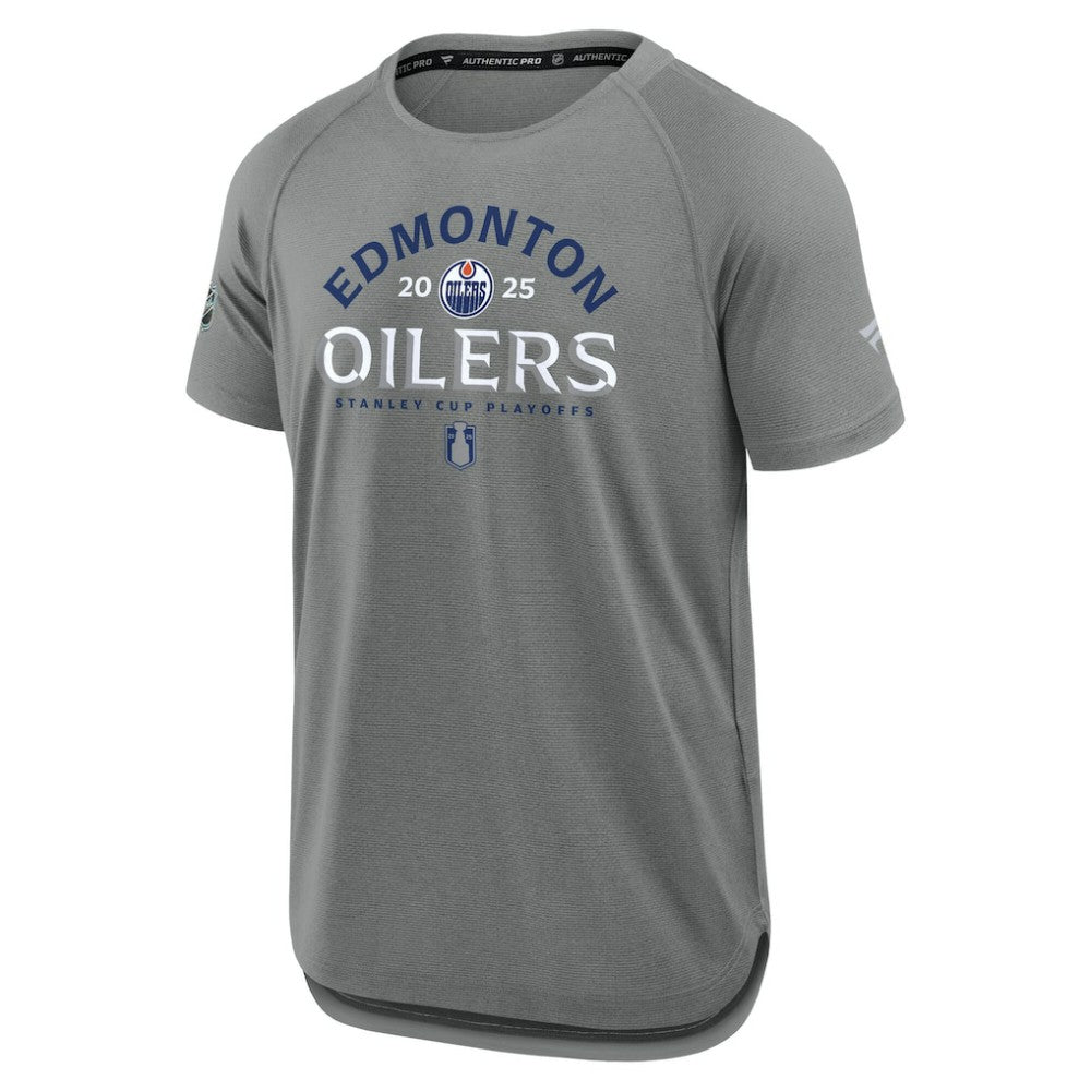 NHL Heather Gray Edmonton Oilers Fanatics 2025 Stanley Cup Playoffs Authentic Pro Rink Performance T-Shirt