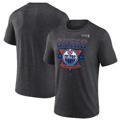 NHL Heather Charcoal Edmonton Oilers Fanatics 2025 Stanley Cup Playoffs Crossbar Tri-Blend T-Shirt