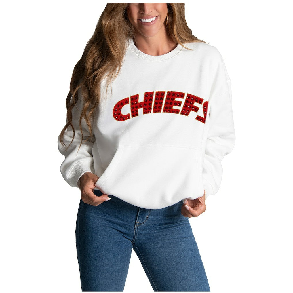 Cuce Women's Chenille Jeweled Sweatshirt - Kansas City Chiefs