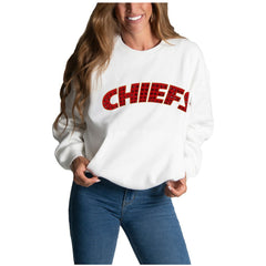 Cuce Women's Chenille Jeweled Sweatshirt - Kansas City Chiefs