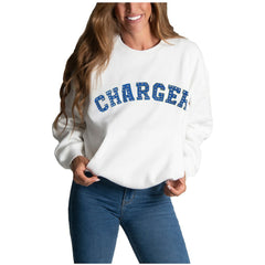 Cuce Women's Chenille Jeweled Sweatshirt - Los Angeles Chargers