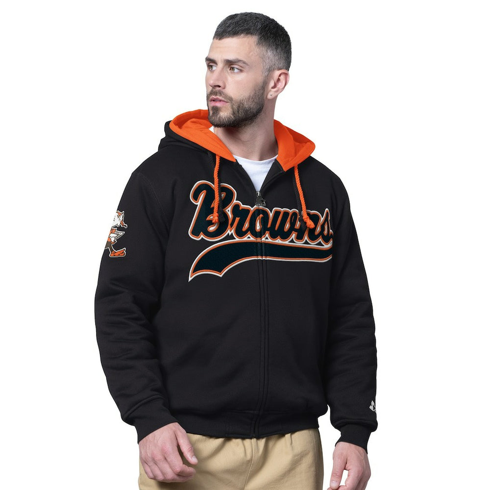 Starter Big Shot Throwback Full-Zip Double Hooded Jacket - Cleveland Browns