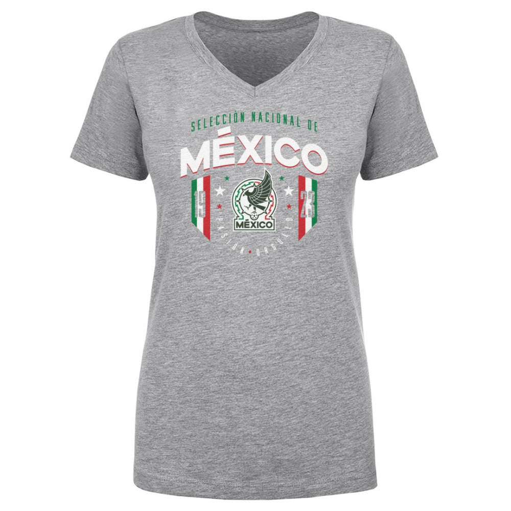 Mexico National Team 500 Level Women's V-Neck T-Shirt -  Heather Gray