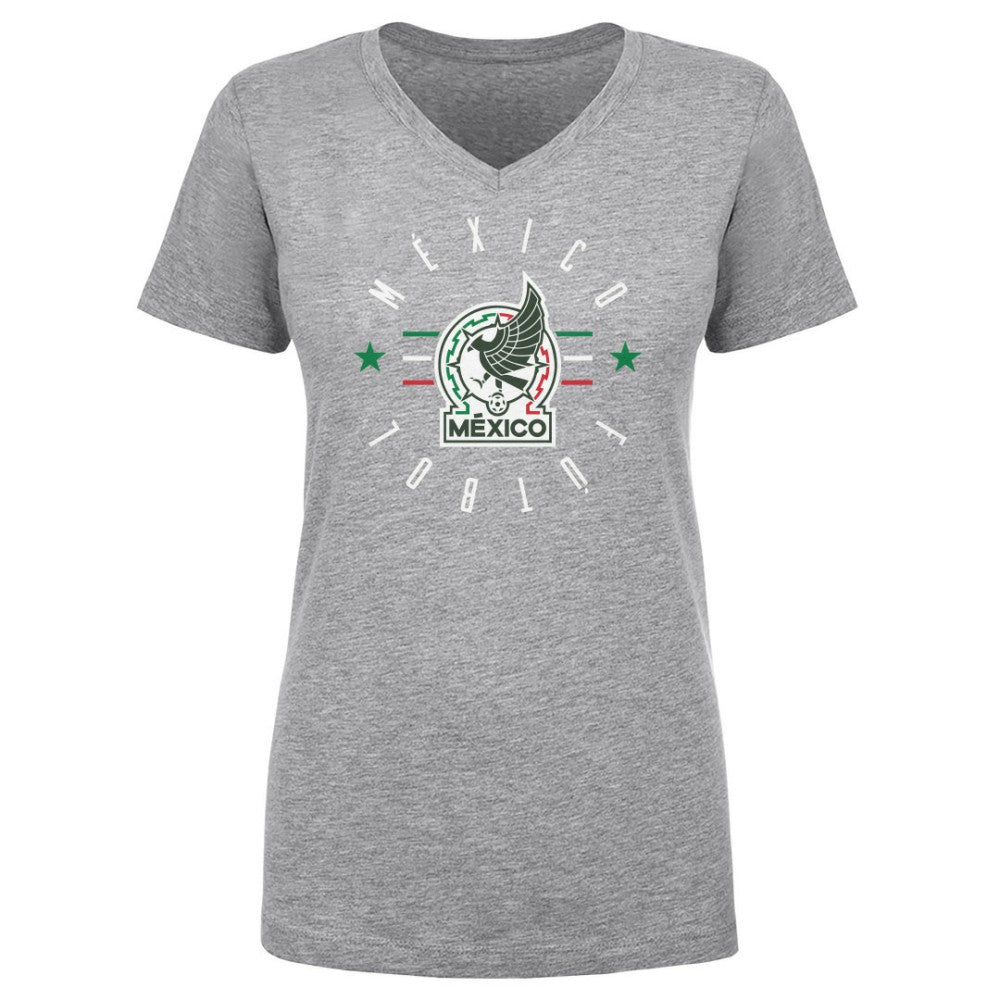 Mexico National Team 500 Level Women's Futbol V-Neck T-Shirt -  Heather Gray