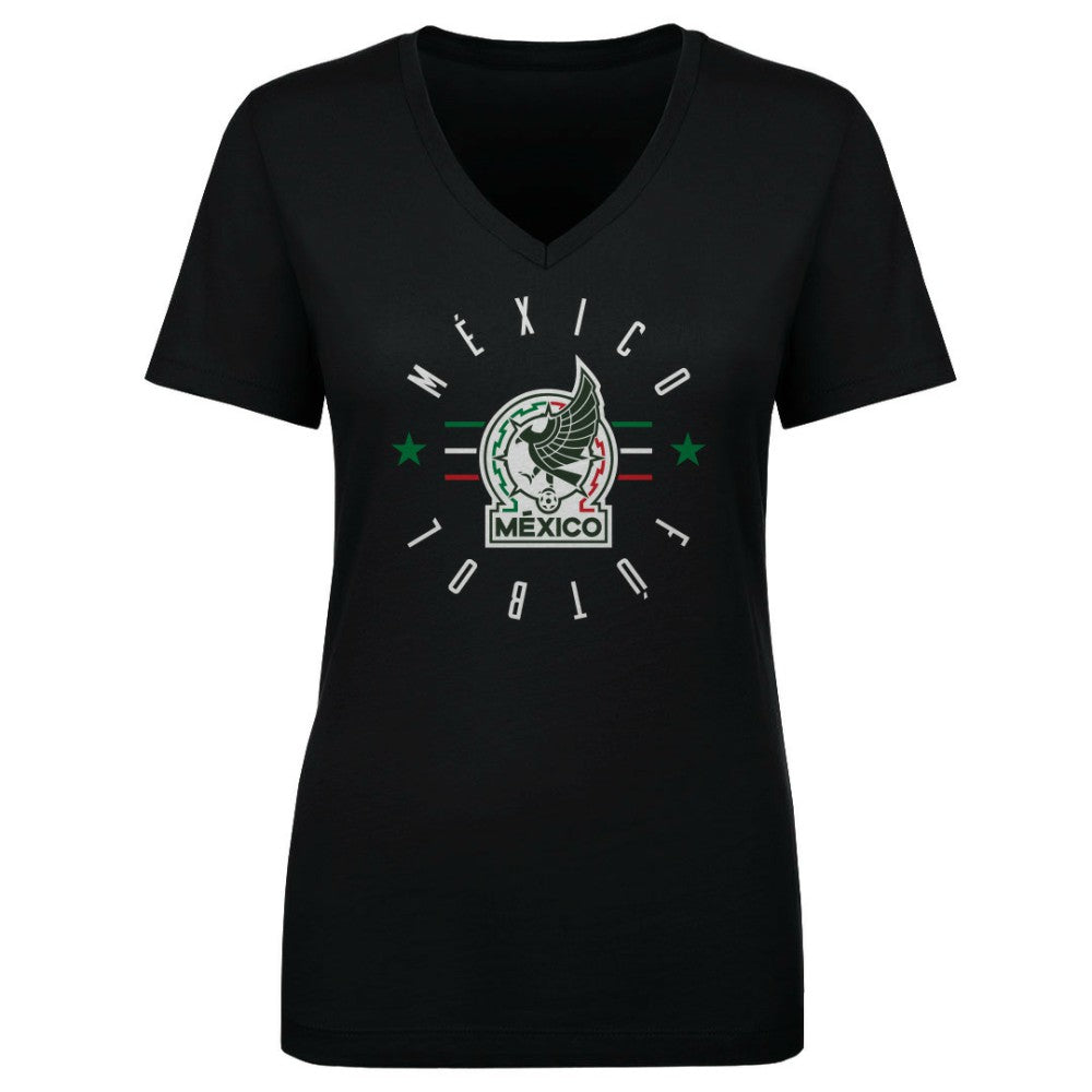 Mexico National Team 500 Level Women's Futbol V-Neck T-Shirt -  Black