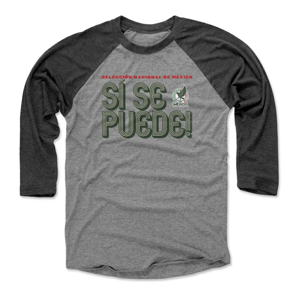 Mexico National Team 500 Level Unisex Si Se Puede Inline Bold Raglan 3/4-Sleeve Baseball T-Shirt -  Black/Heather Gray