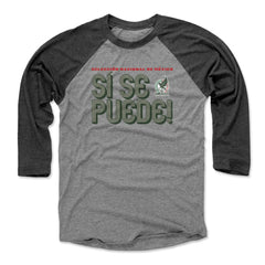 Mexico National Team 500 Level Unisex Si Se Puede Inline Bold Raglan 3/4-Sleeve Baseball T-Shirt -  Black/Heather Gray
