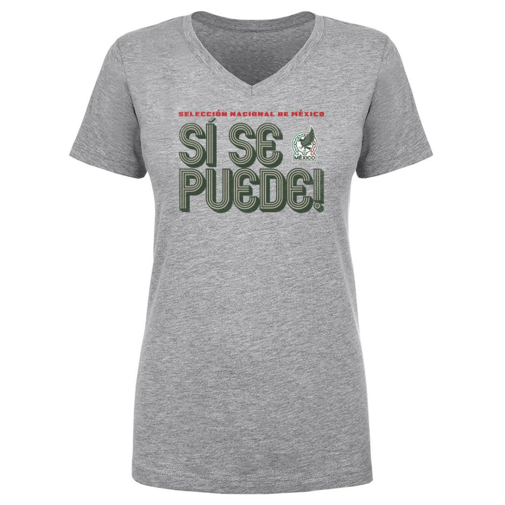 Mexico National Team 500 Level Women's Si Se Puede Inline Bold V-Neck T-Shirt -  Heather Gray