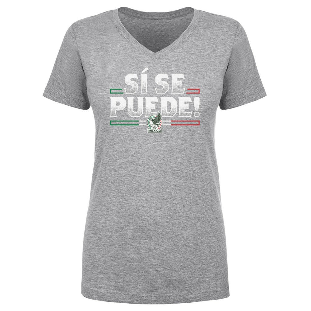 Mexico National Team 500 Level Women's Si Se Puede V-Neck T-Shirt -  Heather Gray