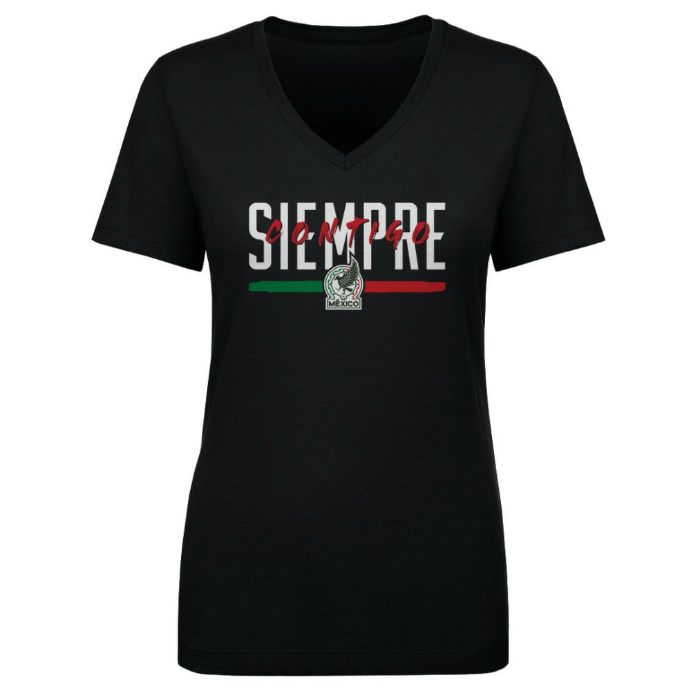 Mexico National Team 500 Level Women's Siempre Contigo V-Neck T-Shirt -  Black