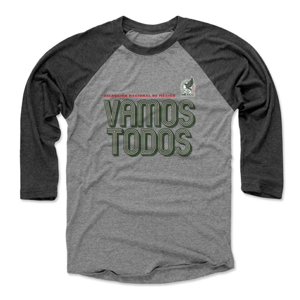 Mexico National Team 500 Level Vamos Todos Inline Bold 3/4-Sleeve Tri-Blend Baseball T-Shirt -  Heather Gray/Black