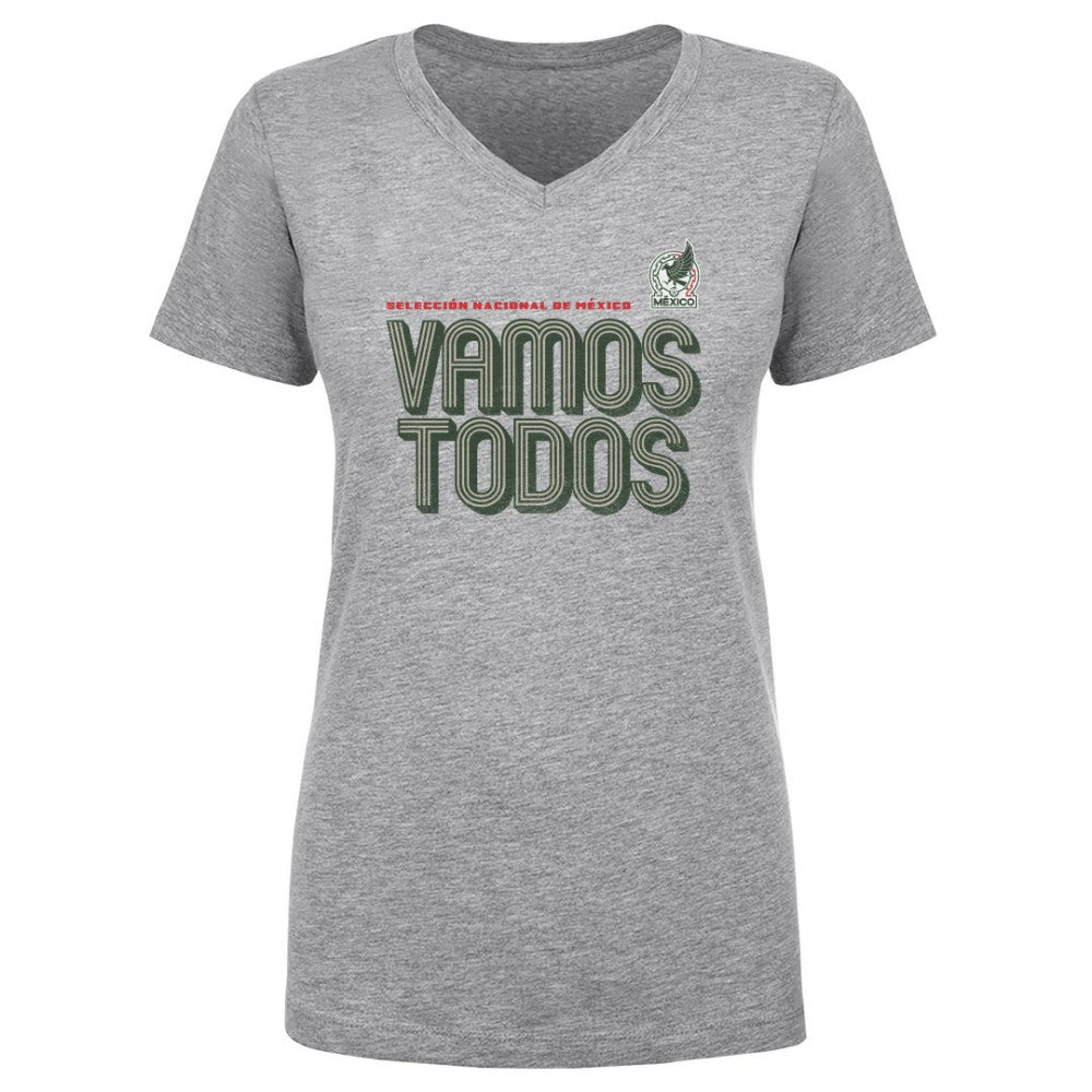 Mexico National Team 500 Level Women's Vamos Todos Inline Bold V-Neck T-Shirt -  Heather Gray