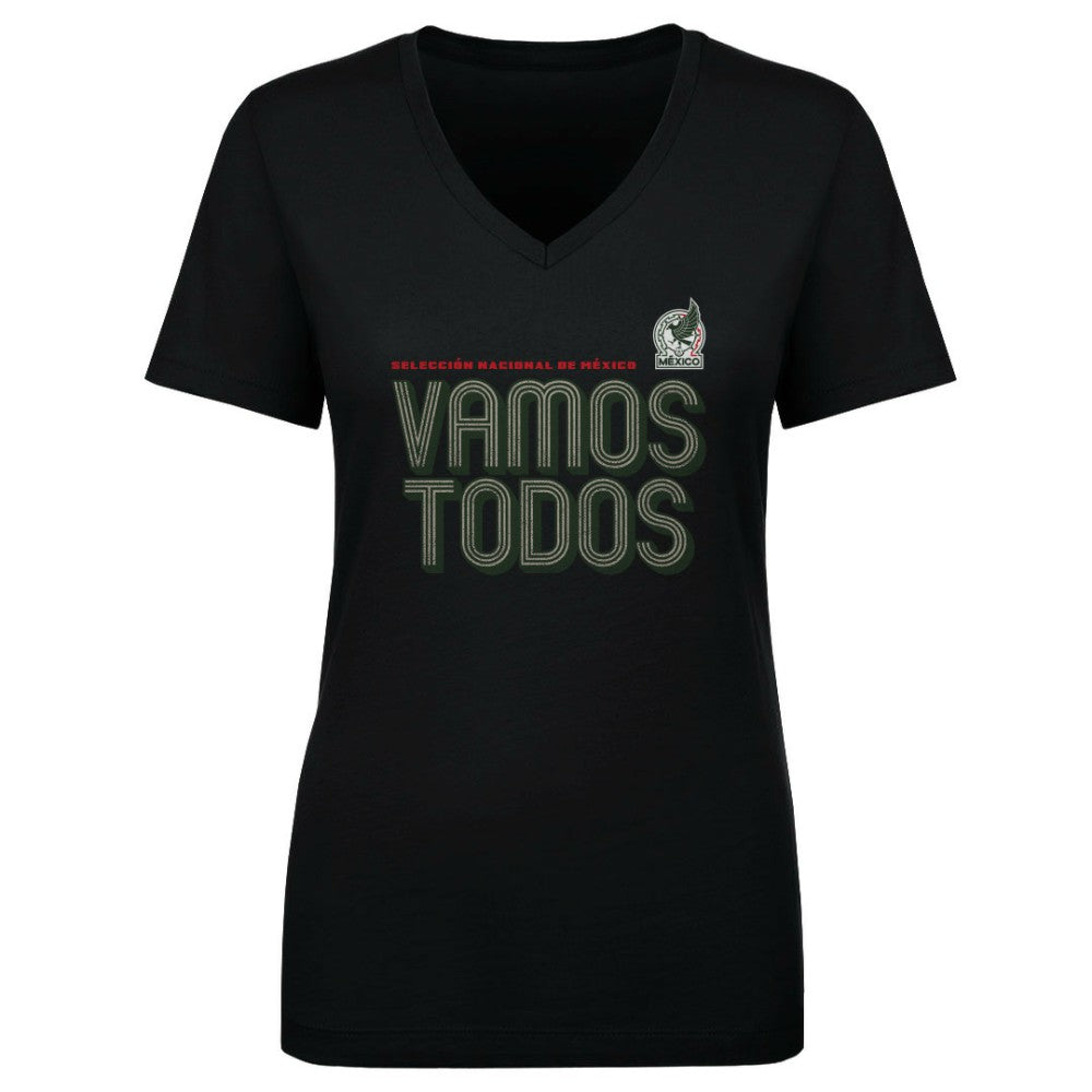 Mexico National Team 500 Level Women's Vamos Todos Inline Bold V-Neck T-Shirt -  Black