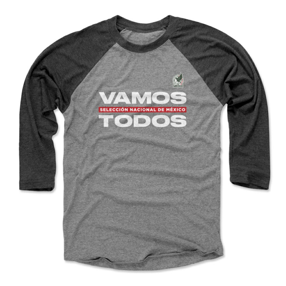 Mexico National Team 500 Level Vamos Todos 3/4-Sleeve Tri-Blend Baseball T-Shirt -  Black/Heather Gray