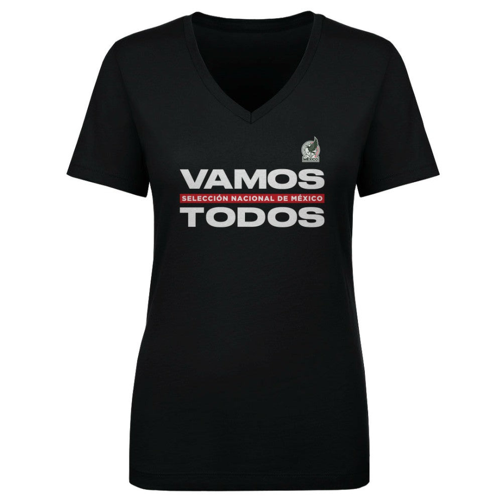 Mexico National Team 500 Level Women's Vamos Todos V-Neck T-Shirt -  Black