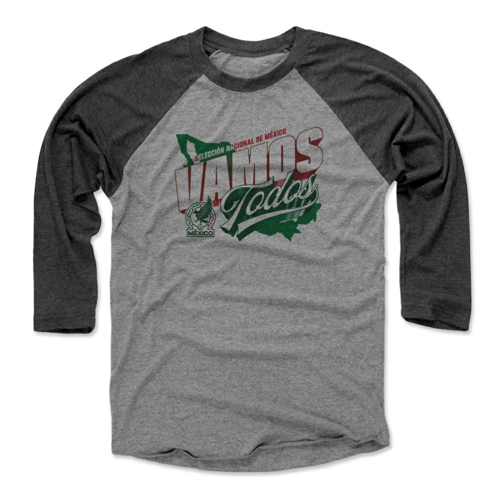 Mexico National Team 500 Level Vamos Todos Country 3/4-Sleeve Tri-Blend Baseball T-Shirt -  Black/Heather Gray