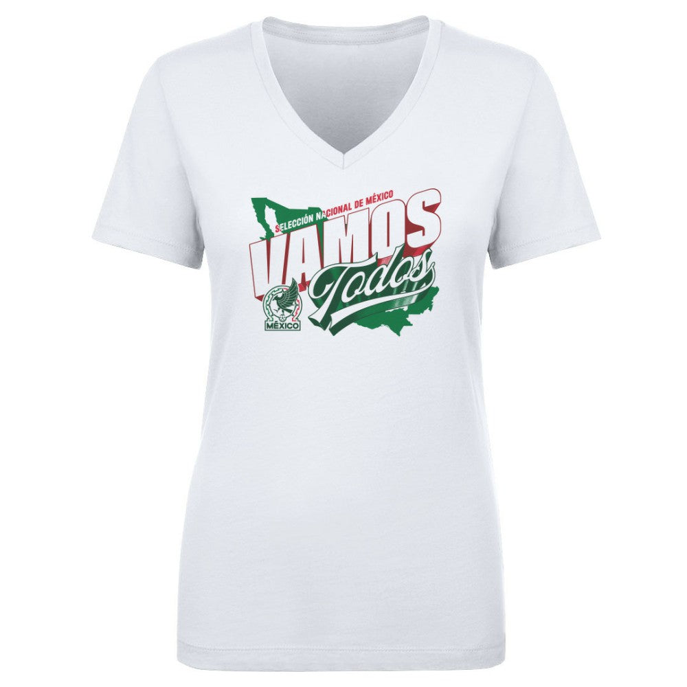 Mexico National Team 500 Level Women's Vamos Todos Country V-Neck T-Shirt -  White