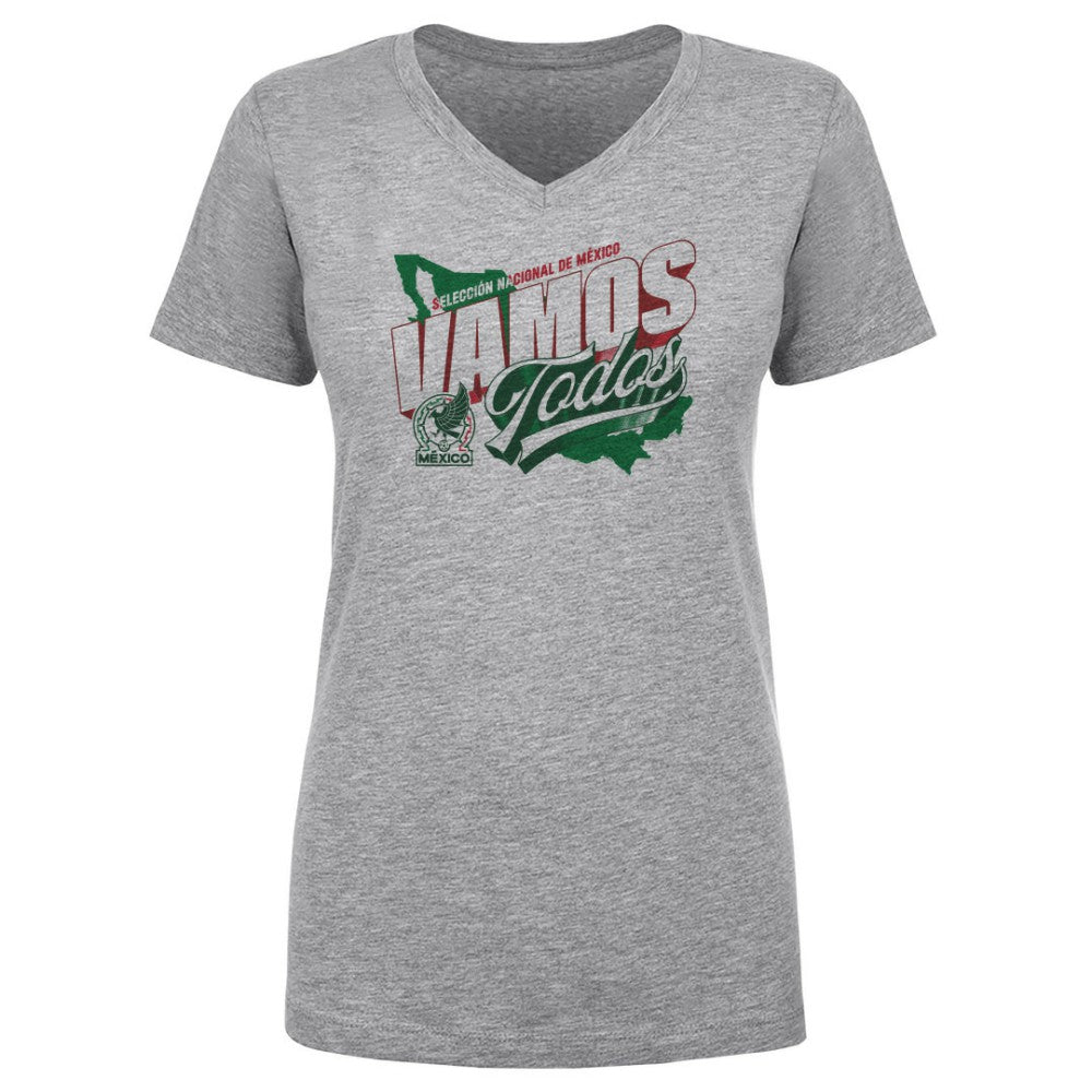 Mexico National Team 500 Level Women's Vamos Todos Country V-Neck T-Shirt -  Heather Gray