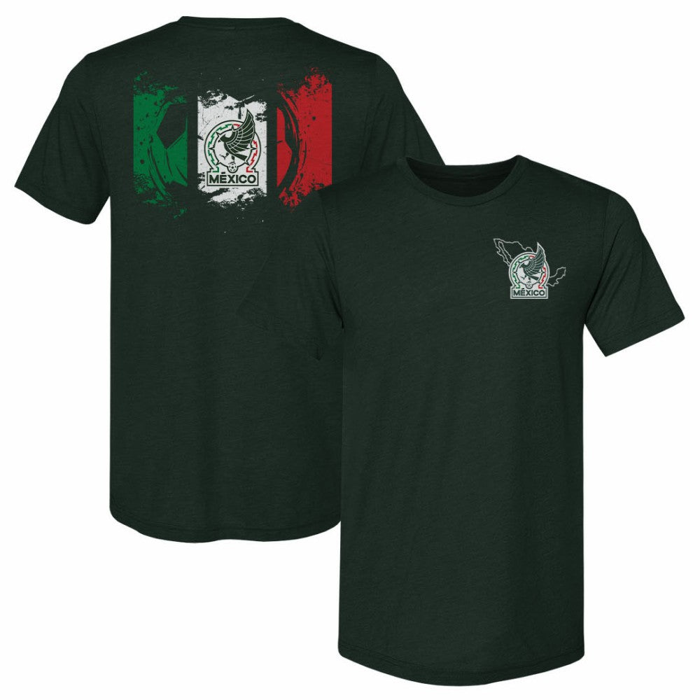 Mexico National Team 500 Level Grunge Flag Premium Tri-Blend T-Shirt -  Dark Green