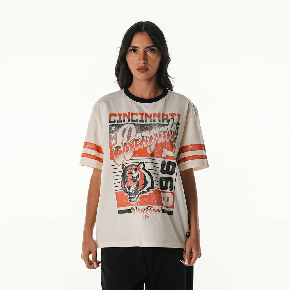 The Wild Collective Women's Vintage Drop Shoulder Oversized Boyfriend T-Shirt - Cincinnati Bengals