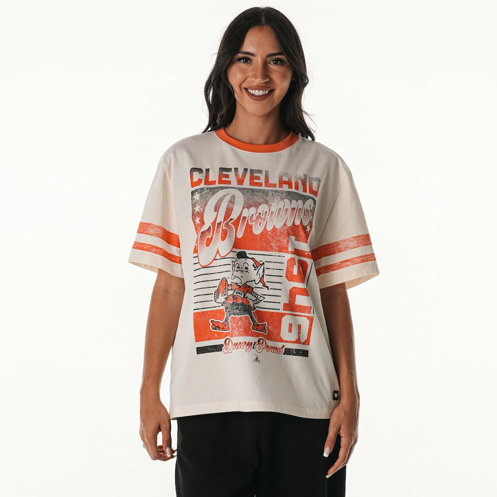 The Wild Collective Women's Vintage Drop Shoulder Oversized Boyfriend T-Shirt - Cleveland Browns