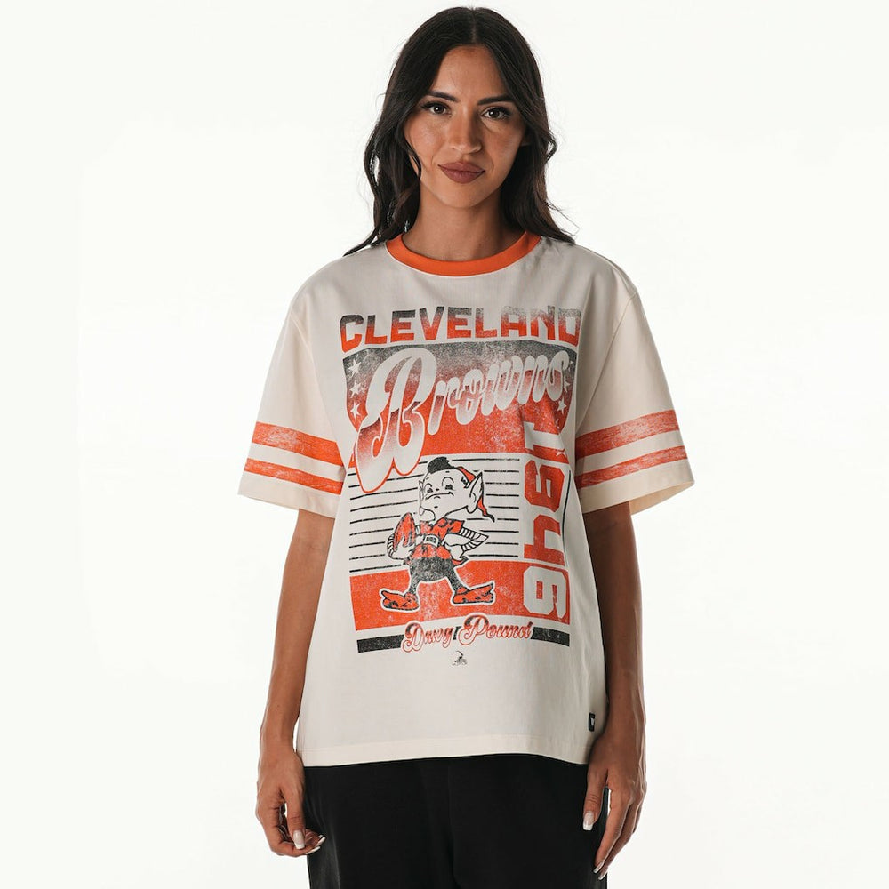 The Wild Collective Women's Vintage Drop Shoulder Oversized Boyfriend T-Shirt - Cleveland Browns