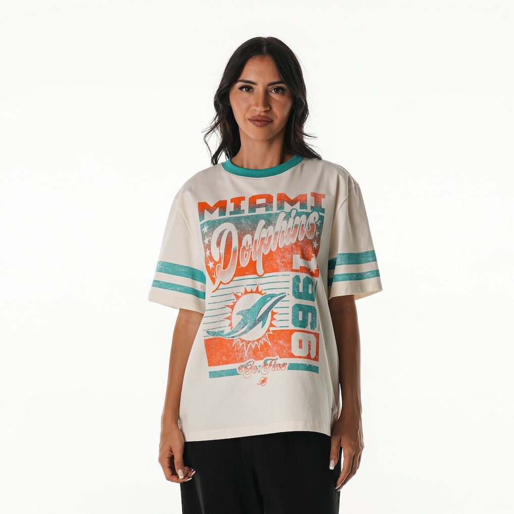 The Wild Collective Women's Vintage Drop Shoulder Oversized Boyfriend T-Shirt - Miami Dolphins