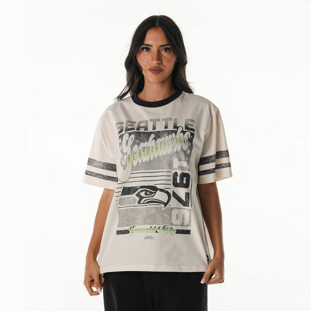 The Wild Collective Women's Vintage Drop Shoulder Oversized Boyfriend T-Shirt - Seattle Seahawks