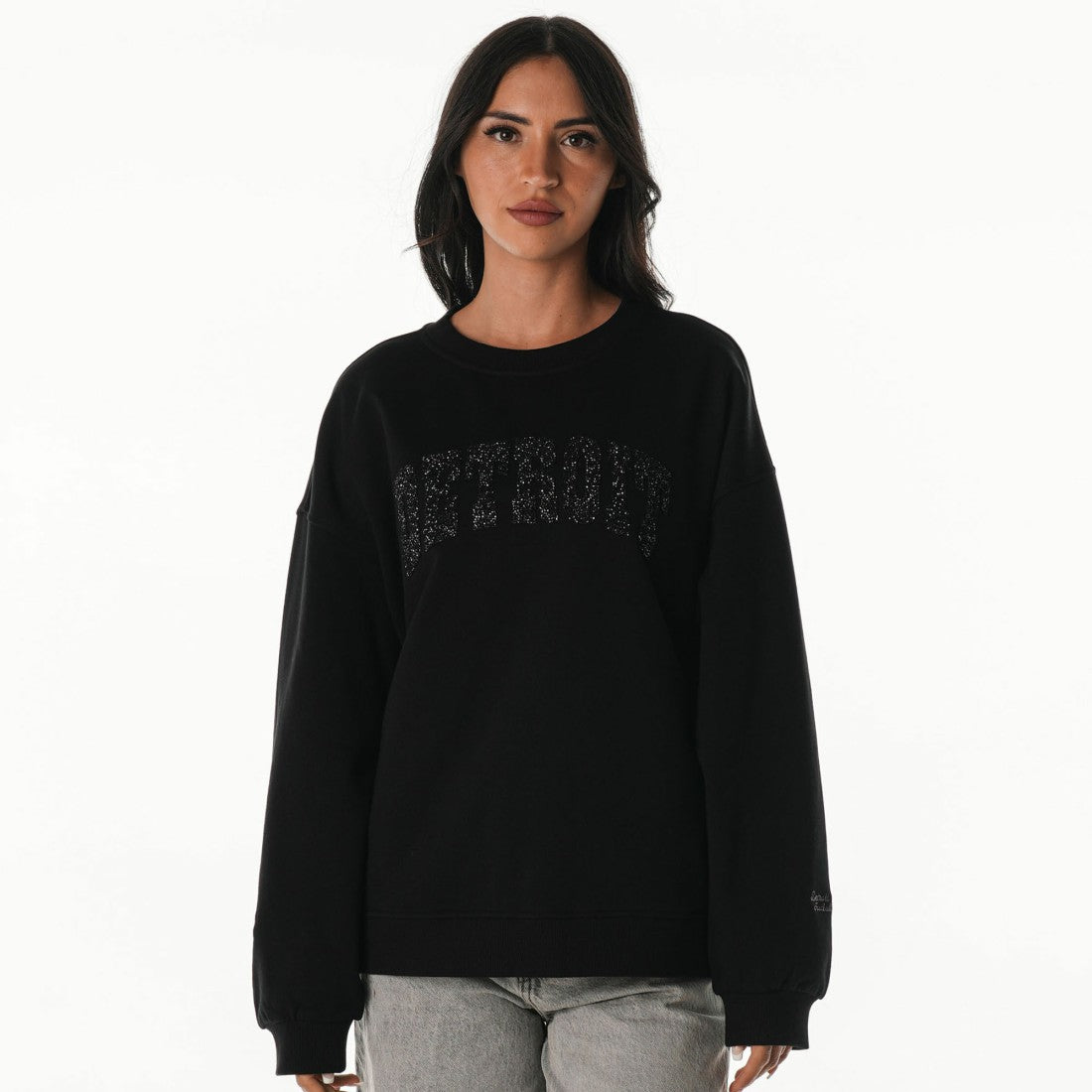 The Wild Collective Women's Rock Crystal Oversized Crewneck Sweatshirt - Detroit Lions