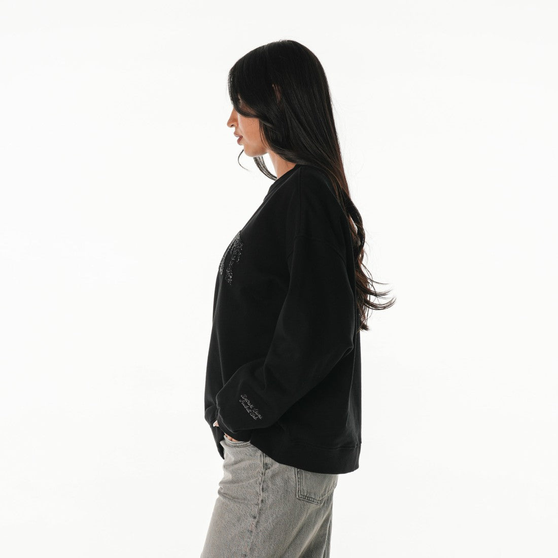 The Wild Collective Women's Rock Crystal Oversized Crewneck Sweatshirt - Detroit Lions