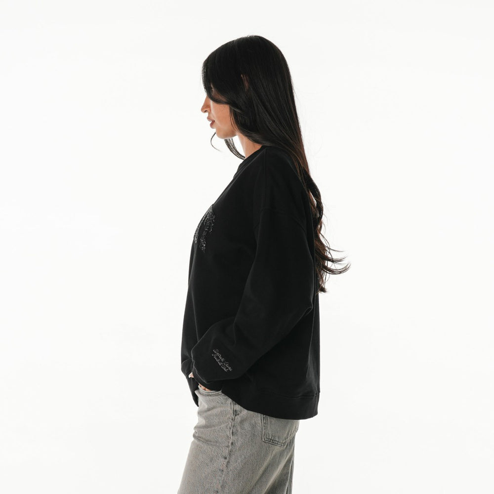 The Wild Collective Women's Rock Crystal Oversized Crewneck Sweatshirt - Detroit Lions