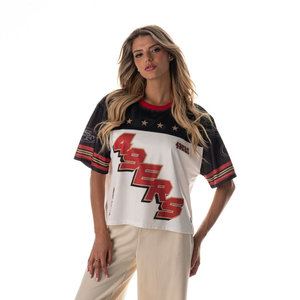 The Wild Collective Women's Boxy Cropped Mesh T-Shirt - San Francisco 49ers