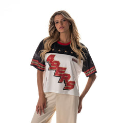 The Wild Collective Women's Boxy Cropped Mesh T-Shirt - San Francisco 49ers