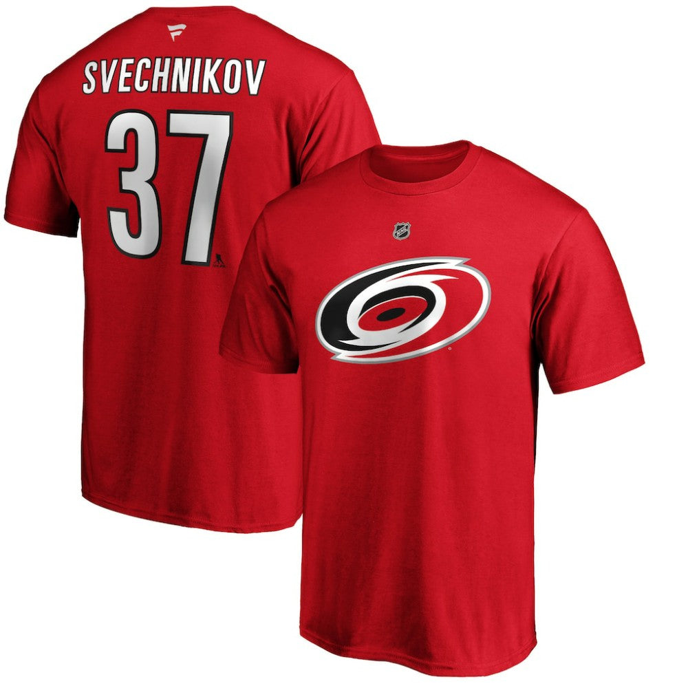 NHL Red Andrei Svechnikov Carolina Hurricanes Fanatics Authentic Stack Name & Number T-Shirt