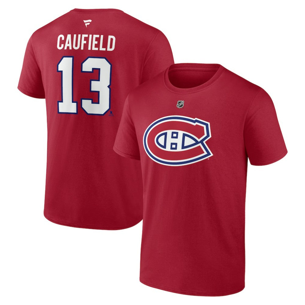NHL Red Cole Caufield Montreal Canadiens Fanatics Authentic Stack Name & Number T-Shirt