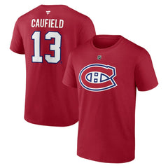 NHL Red Cole Caufield Montreal Canadiens Fanatics Authentic Stack Name & Number T-Shirt