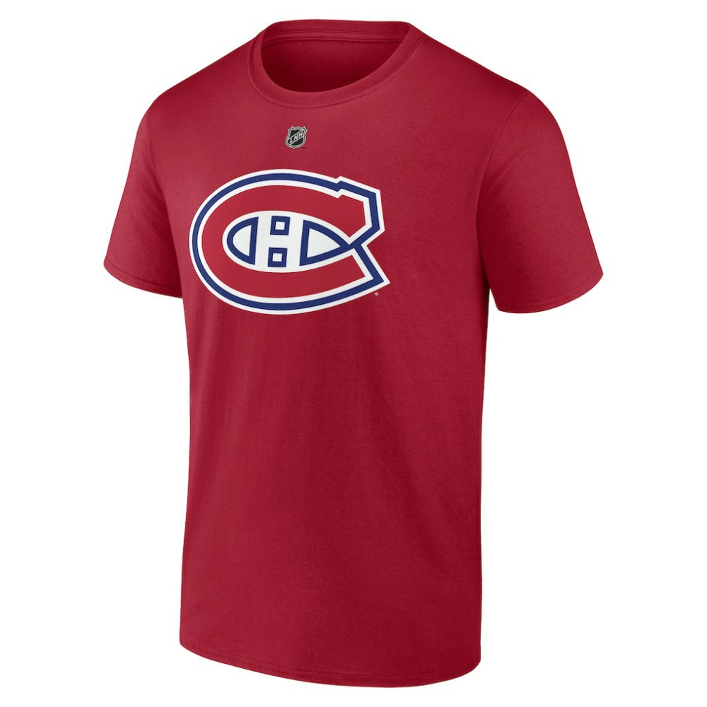 NHL Red Cole Caufield Montreal Canadiens Fanatics Authentic Stack Name & Number T-Shirt