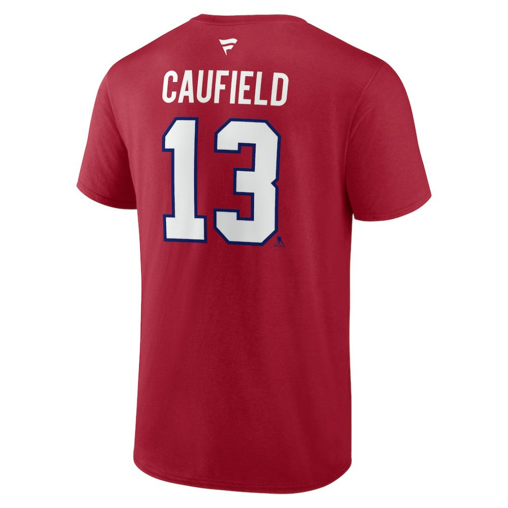 NHL Red Cole Caufield Montreal Canadiens Fanatics Authentic Stack Name & Number T-Shirt