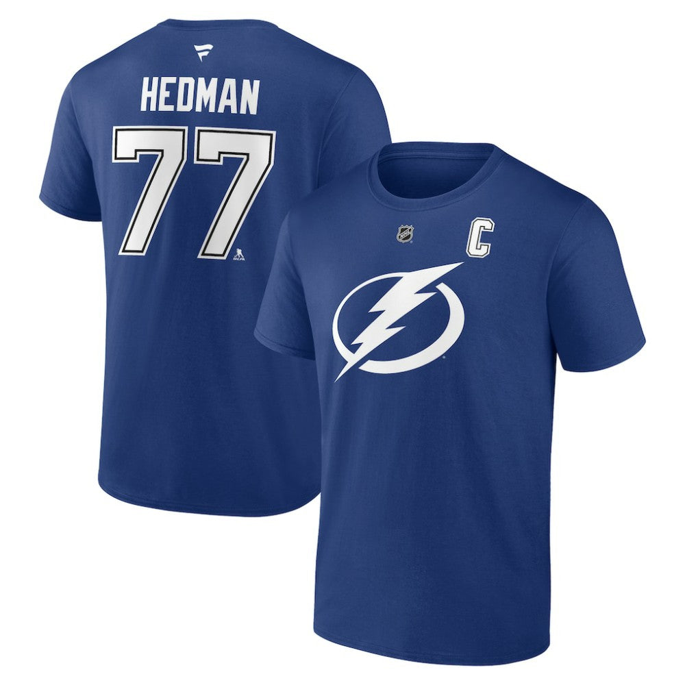 NHL Blue Victor Hedman Tampa Bay Lightning Fanatics Authentic Stack Name & Number T-Shirt