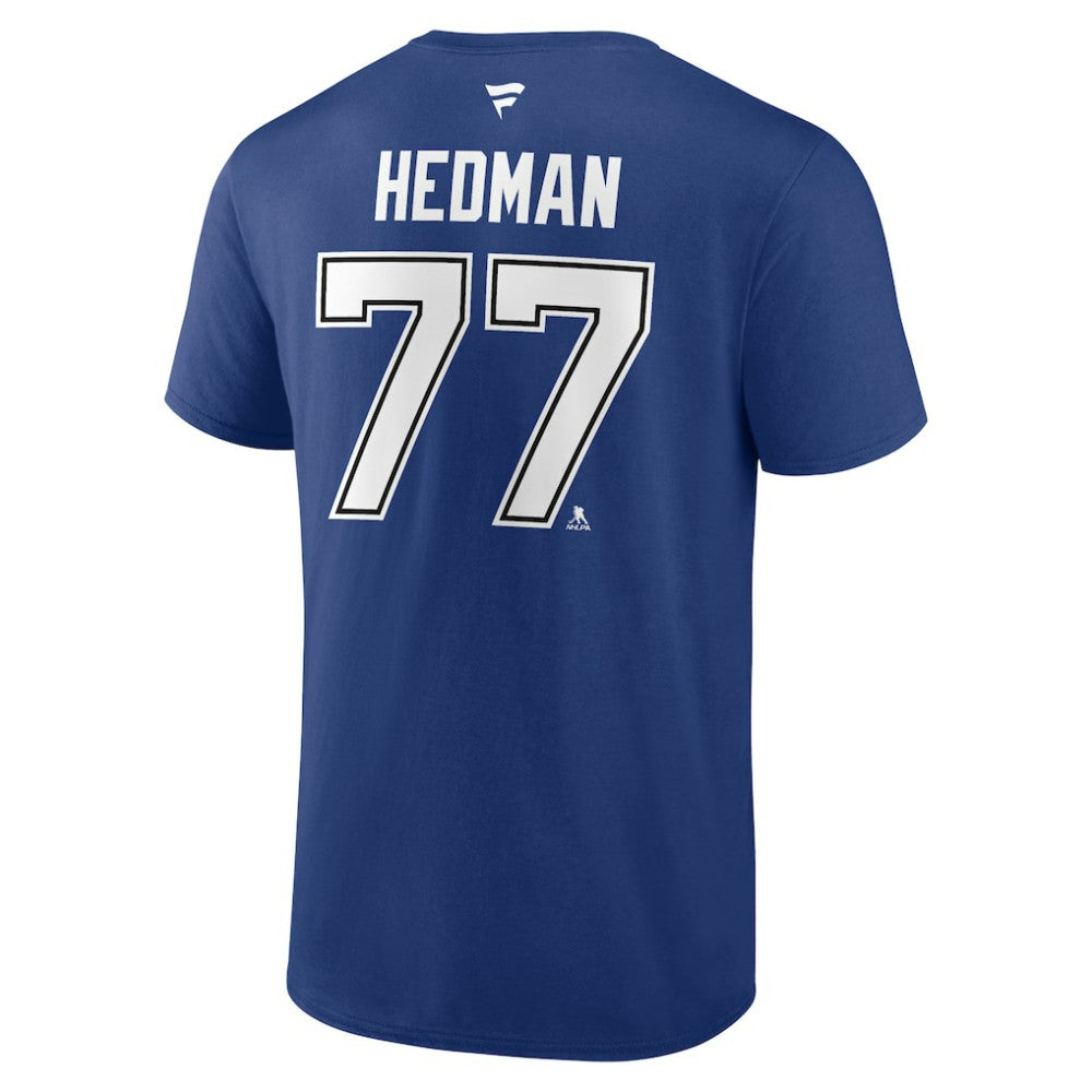 NHL Blue Victor Hedman Tampa Bay Lightning Fanatics Authentic Stack Name & Number T-Shirt